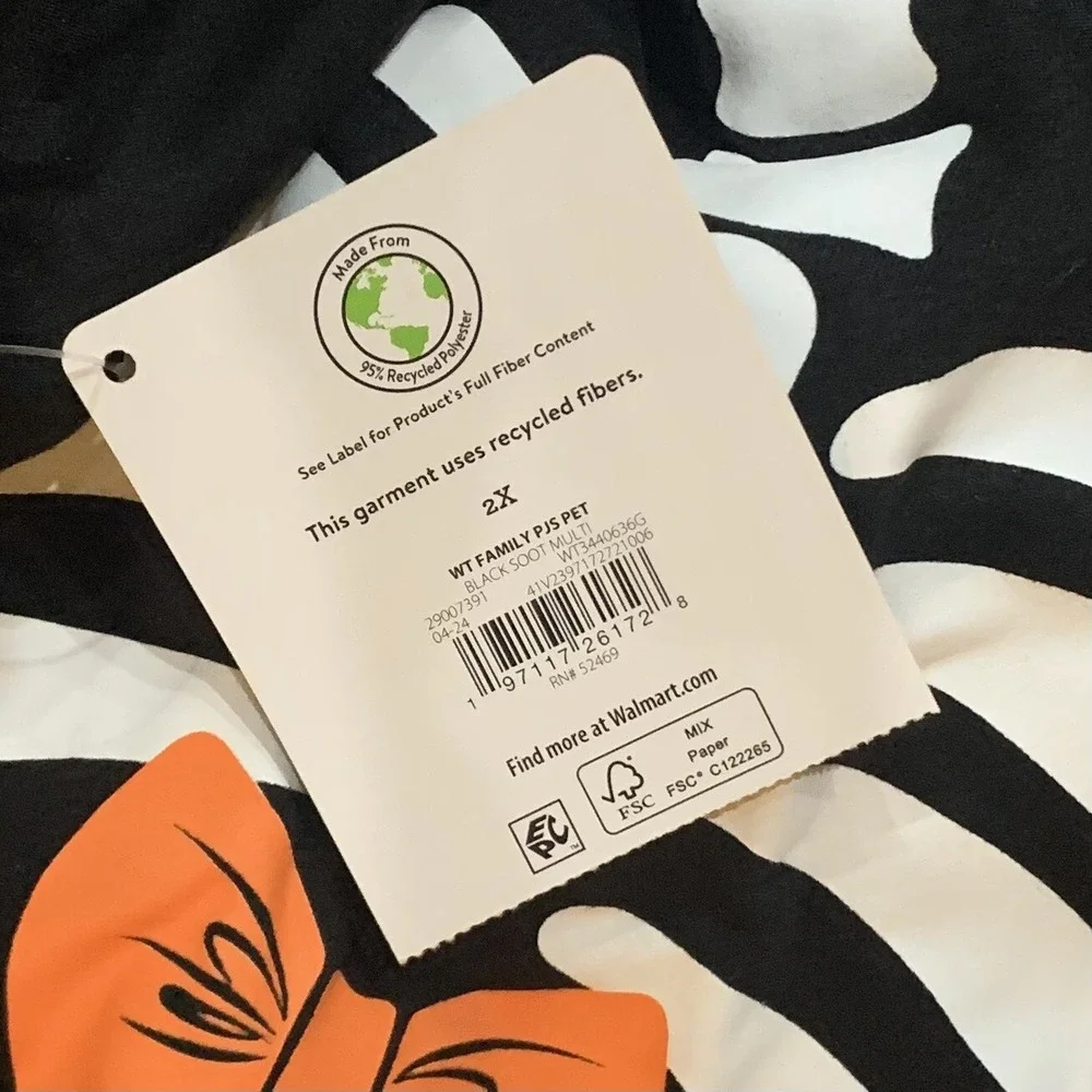 Way to Celebrate Halloween Pet Skeleton Family Pajamas 2X New with Tags Black